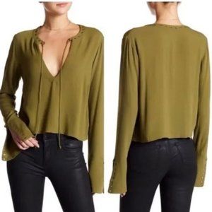 Free People Jump to the Beat Olive Blouse Sz S